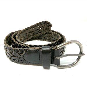 Amsterdam Heritage Braided Leather Belt Woven Black Adjustable Size S